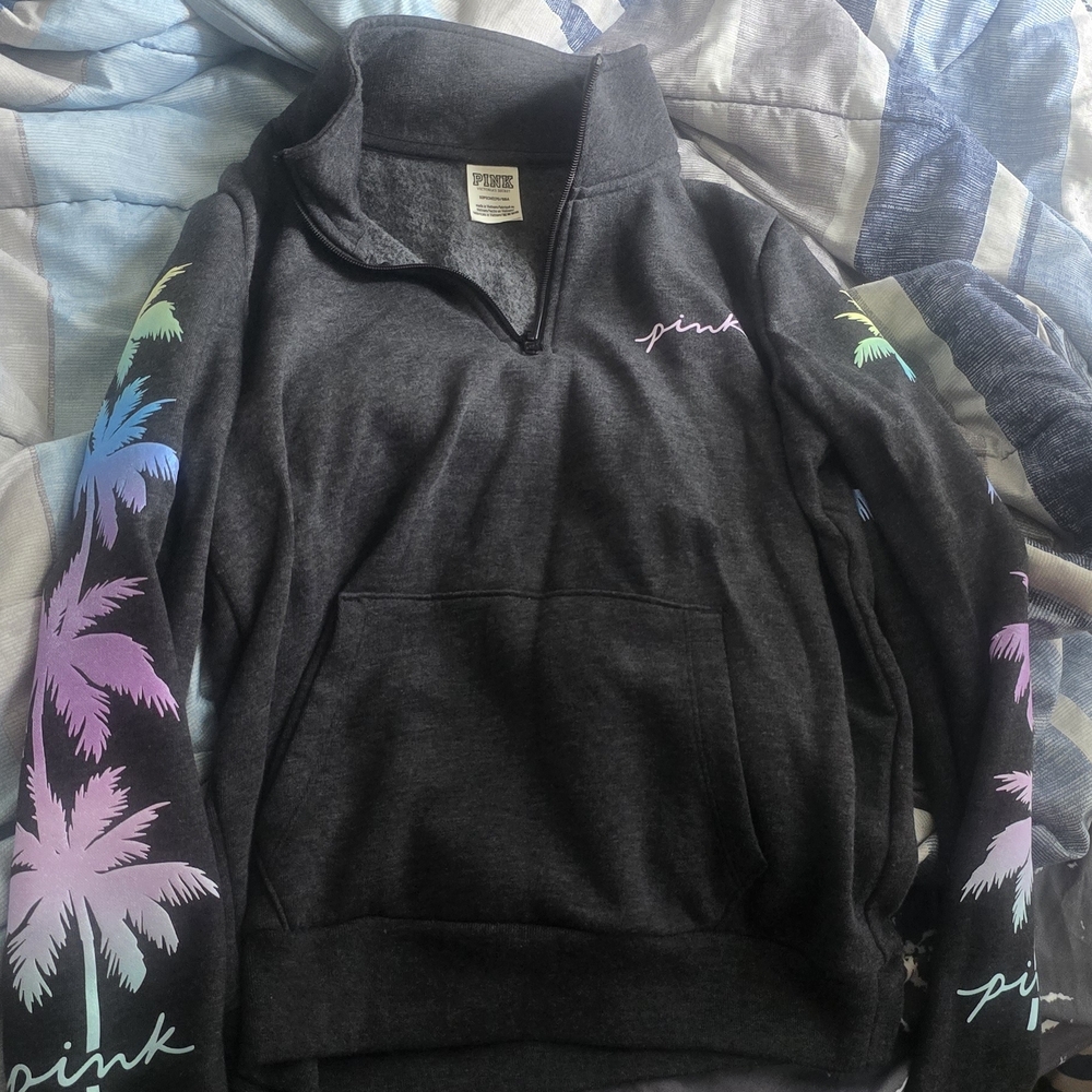 Victorias Secret Pink Rainbow Tropical Half Zip Sweatshirt